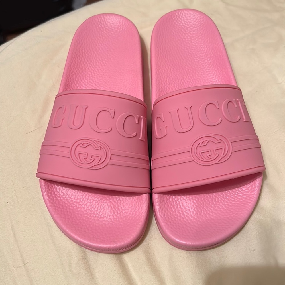 NEW rubber gucci pink slides
